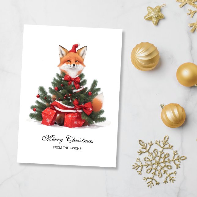 Cute Fox i Red Santa Hat-Personligen Julkort (Cute Fox in Red Santa Hat Holiday Card)