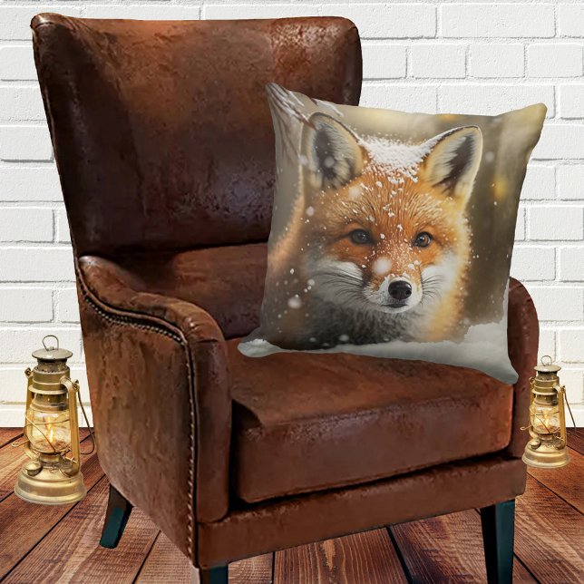 Cute Fox i Snö Winter Kudde (Skapare uppladdad)