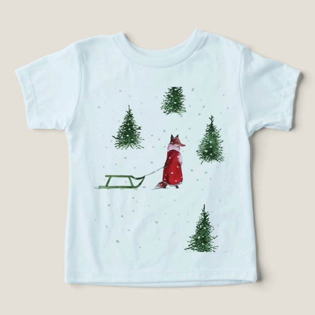 Cute Fox i Snowy Winter Forest T Shirt (Design Framsida)
