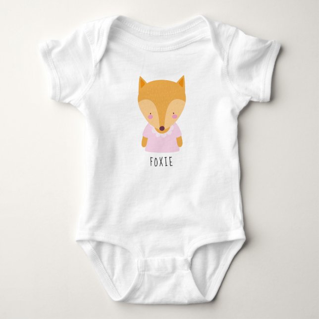 Cute Fox Illustration - Anpassadet Namn T Shirt (Framsida)