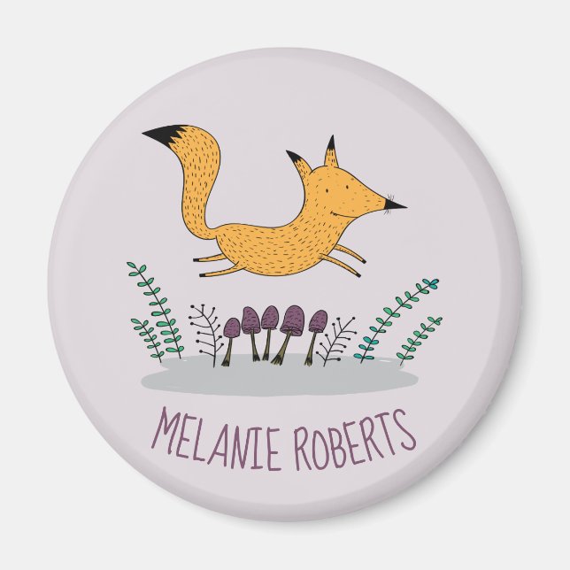 Cute Fox Illustration Kids Namn Magnet (Framsidan)