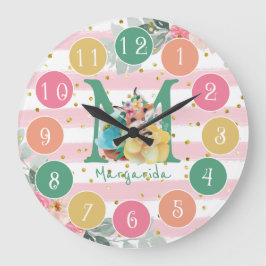 Cute Fox Illustration Sweet Monogram Large Clock Stor Klocka