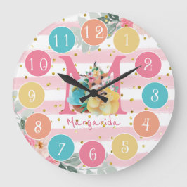 Cute Fox Illustration Sweet Monogram Large Clock Stor Klocka