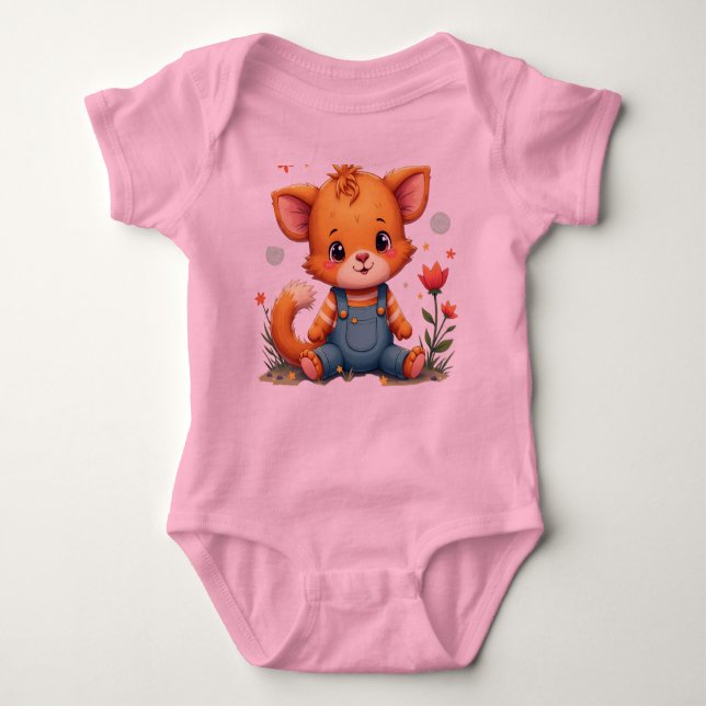 "Cute Fox in a Flower Fält Bodykostym" T Shirt (Framsida)