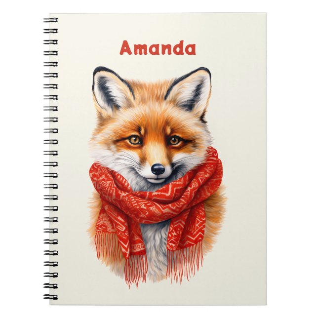 Cute Fox in a Red Scarf Autumn Image Anteckningsbok (Framsidan)