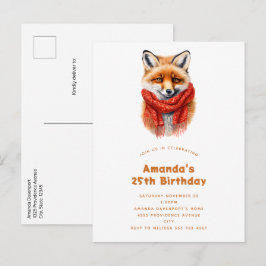 Cute Fox in a Red Scarf Autumn Image Birthday Inbjudan Vykort