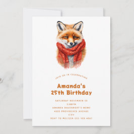Cute Fox in a Red Scarf Autumn Image Birthday Inbjudningar