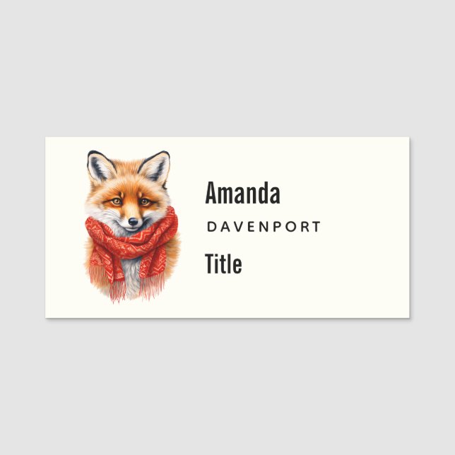 Cute Fox in a Red Scarf Autumn Image Business Namnbricka (Framsida)