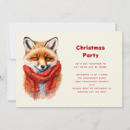 Cute Fox in a Red Scarf Autumn Image Christmas Inbjudningar