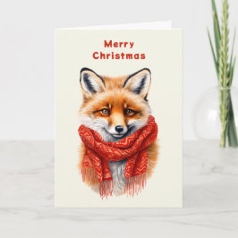 Cute Fox in a Red Scarf Autumn Image Helgkort