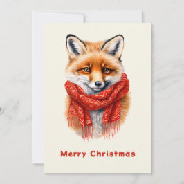 Cute Fox in a Red Scarf Autumn Image Julkort