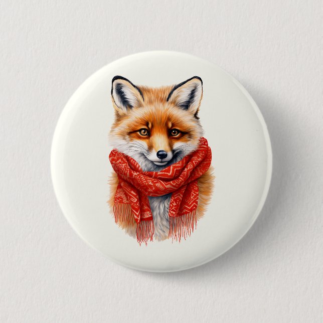 Cute Fox in a Red Scarf Autumn Image Knapp (Framsida)