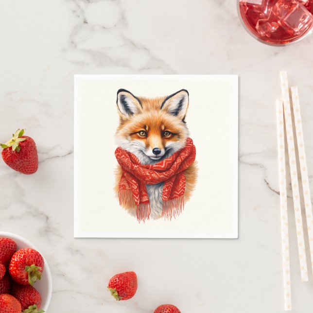 Cute Fox in a Red Scarf Autumn Image Pappersservett (Insitu)