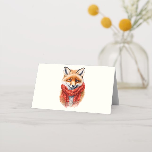 Cute Fox in a Red Scarf Autumn Image Placeringskort (Framsida)