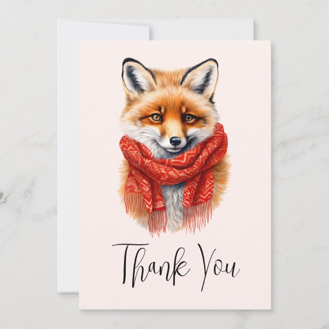 Cute Fox in a Red Scarf Autumn Image Tack Kort (Framsida)