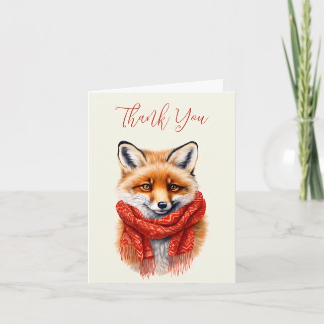 Cute Fox in a Red Scarf Autumn Image Tack Kort (Framsida)