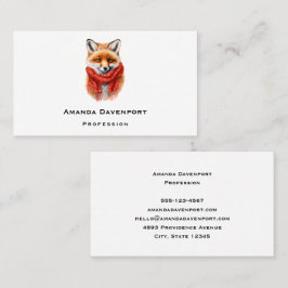 Cute Fox in a Red Scarf Autumn Image Visitkort