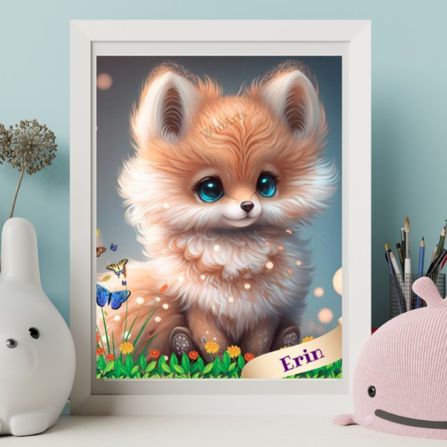 Cute Fox in Garden of Flowers Personlig Art Poster (Skapare uppladdad)
