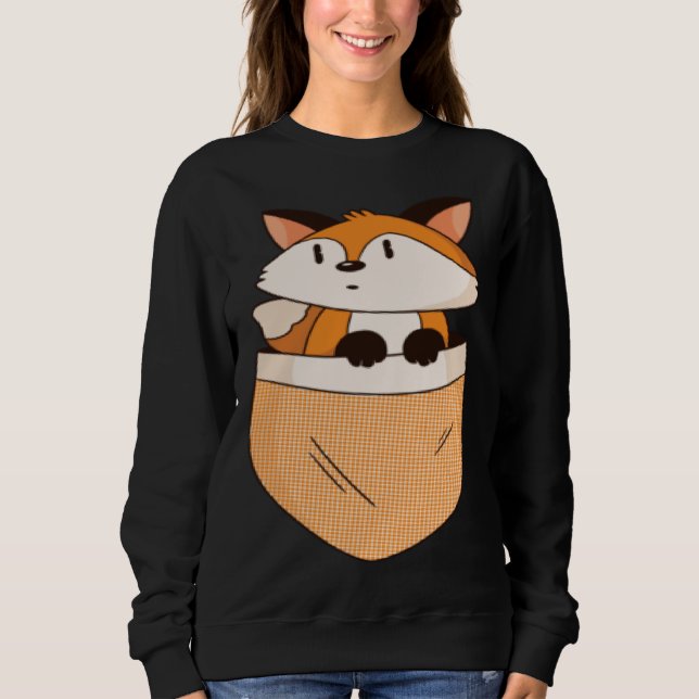 Cute Fox in Pocket Minimalistic Graphic  Girls Wom T Shirt (Framsida)