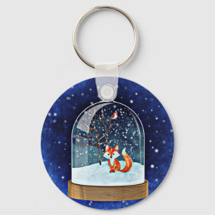 Cute fox inside a snow globe nyckelring