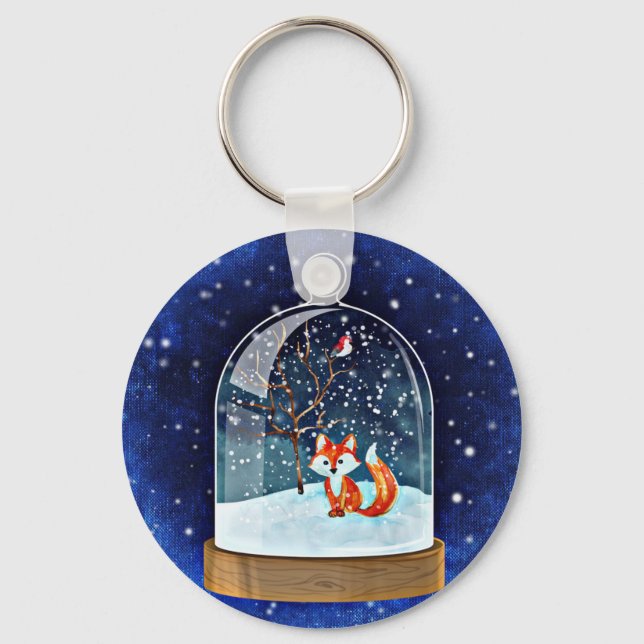 Cute fox inside a snow globe nyckelring (Framsida)