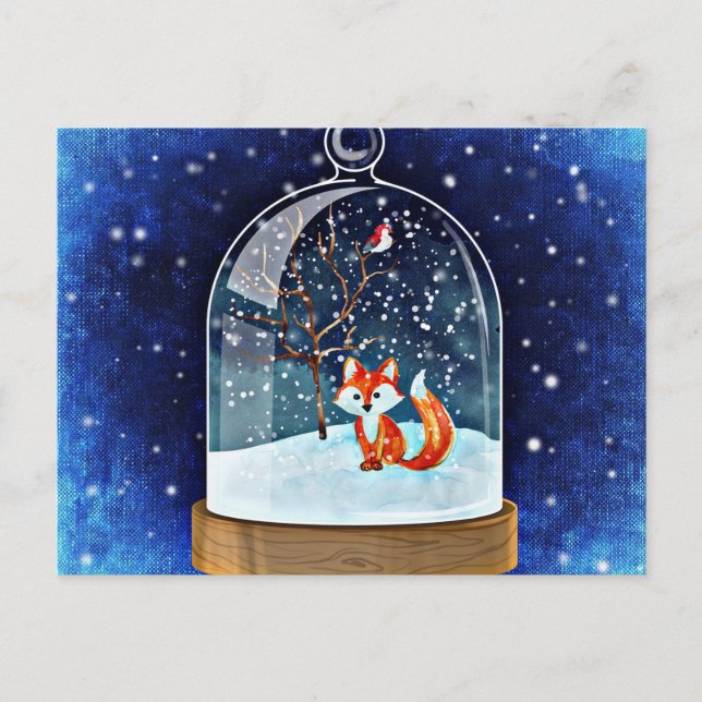 Cute fox inside a snow globe vykort (Framsida)