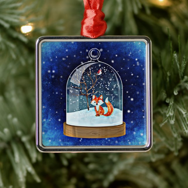 Cute Fox inuti en snö-glob Julgransprydnad Metall (Träd)