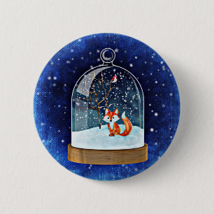 Cute Fox inuti en snö-glob Knapp