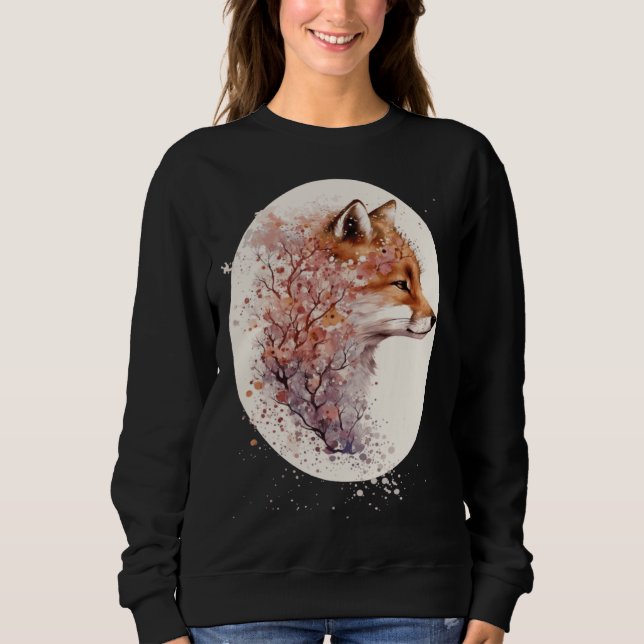Cute Fox Japanese Cherry Blossom Sakura T Shirt (Framsida)