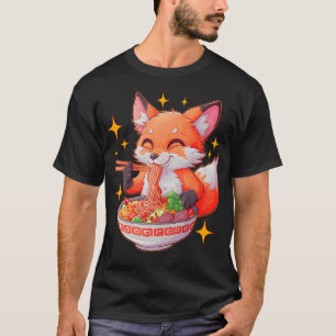 Cute Fox Japanska Anime Kawaii Eating Ramen Manar T Shirt