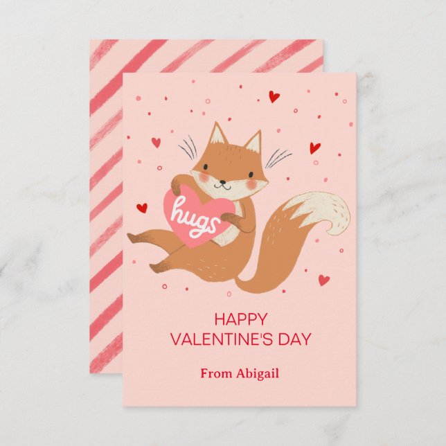 Cute Fox Kids Classroom Valentine Note Card Inbjudningar (Fram/baksida)