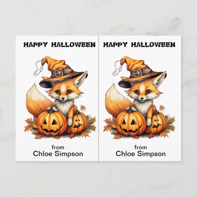 Cute Fox Kråka School Party Halloween Card Vykort (Framsida)
