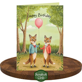 Cute Fox - lite storybook Art Birthday Kort
