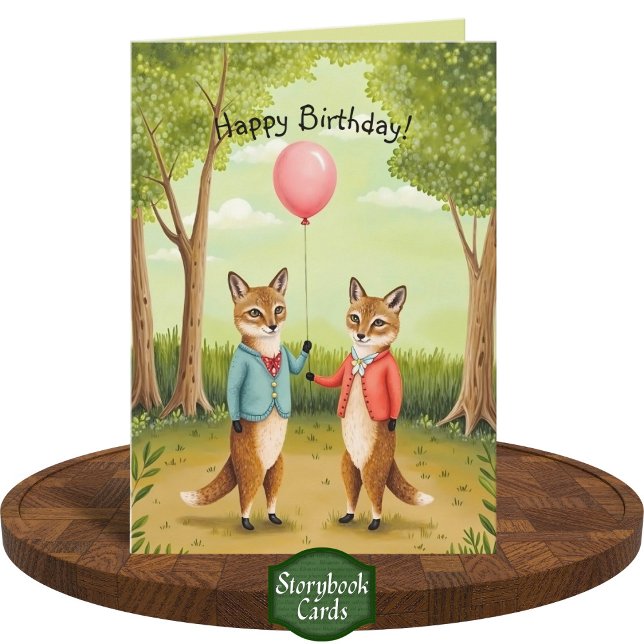 Cute Fox - lite storybook Art Birthday Kort (Skapare uppladdad)