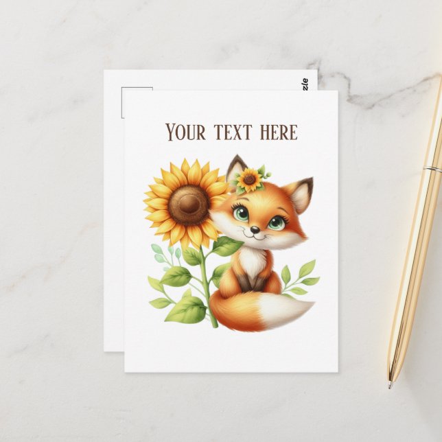 Cute fox lovers customizable  vykort (Fram/Back In Situ)