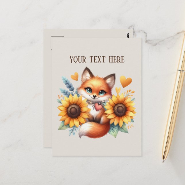 Cute fox lovers customizable vykort (Fram/Back In Situ)