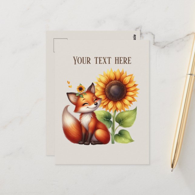 Cute fox lovers customizable  vykort (Fram/Back In Situ)