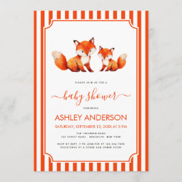 Cute Fox Mama and Baby Shower Animals Red Stripes Inbjudningar