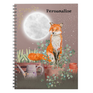 Cute Fox Måne Eucalyptus Journal bärbar dator Anteckningsbok