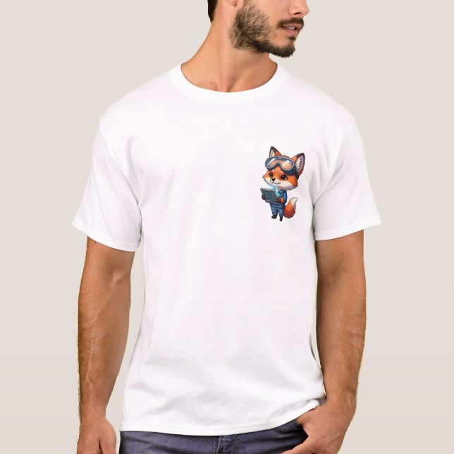 Cute Fox Mechanic Character Wearing Blue Jumpsuit  T Shirt (Framsida)