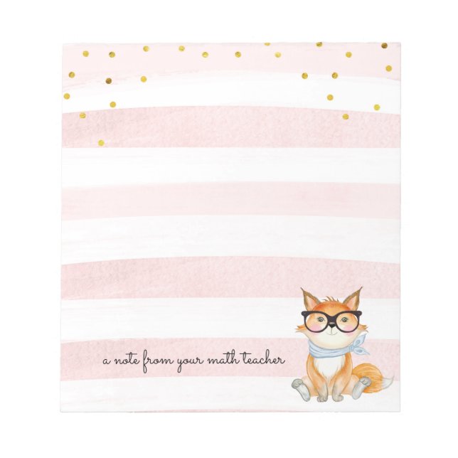 Cute Fox med Anteckningsblocket Glass Math Teacher Anteckningsblock (Framsida)