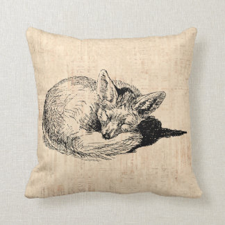 Cute Fox med Beige Script Background Vintage Art Kudde