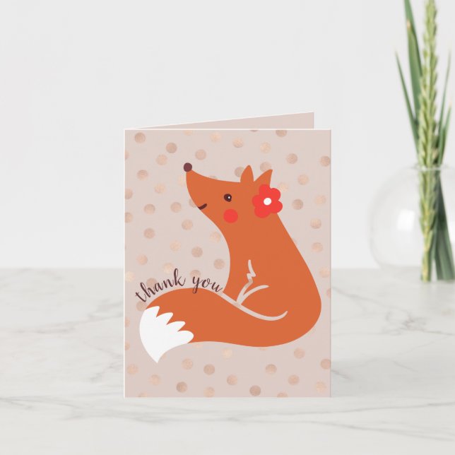 Cute Fox med blomma "Tack" Tack Kort (Framsida)