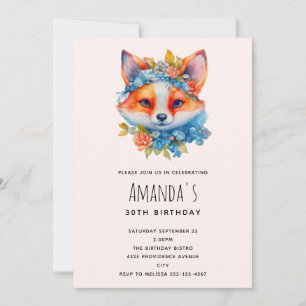 Cute Fox med Blommigt Krona födelsedag Inbjudningar