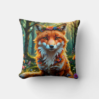 Cute Fox med Blommigt Krona Kudde