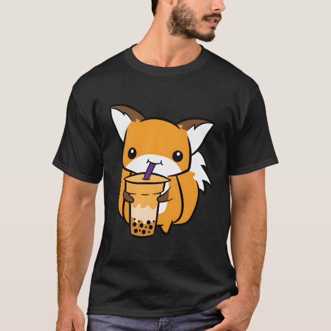 Cute Fox med bubbeltea T Shirt (Framsida)