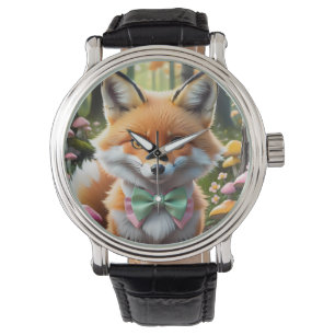 Cute Fox med en Grönt och Rosa båge Armbandsur