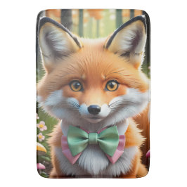 Cute Fox med en Grönt och Rosa båge Badrumsmatta