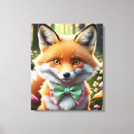 Cute Fox med en Grönt och Rosa båge Canvastryck