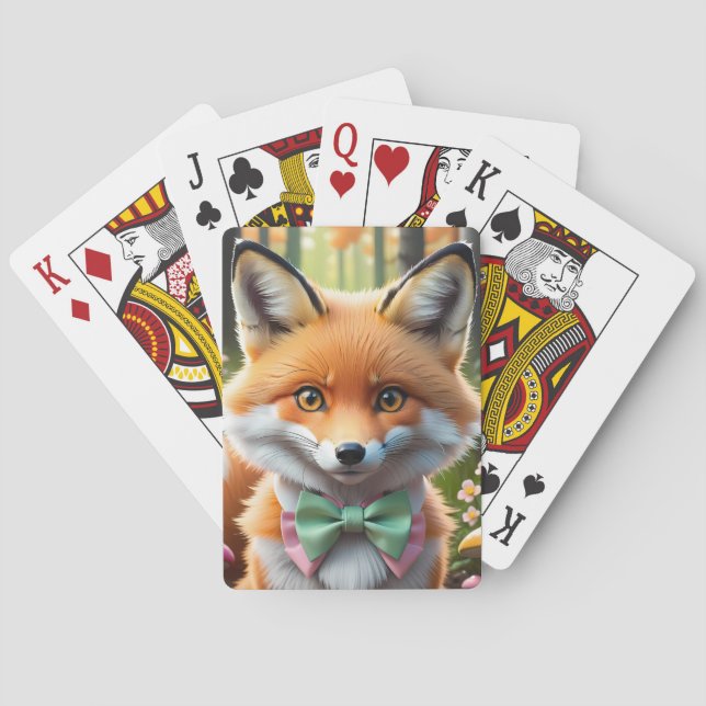 Cute Fox med en Grönt och Rosa båge Casinokort (Baksidan)